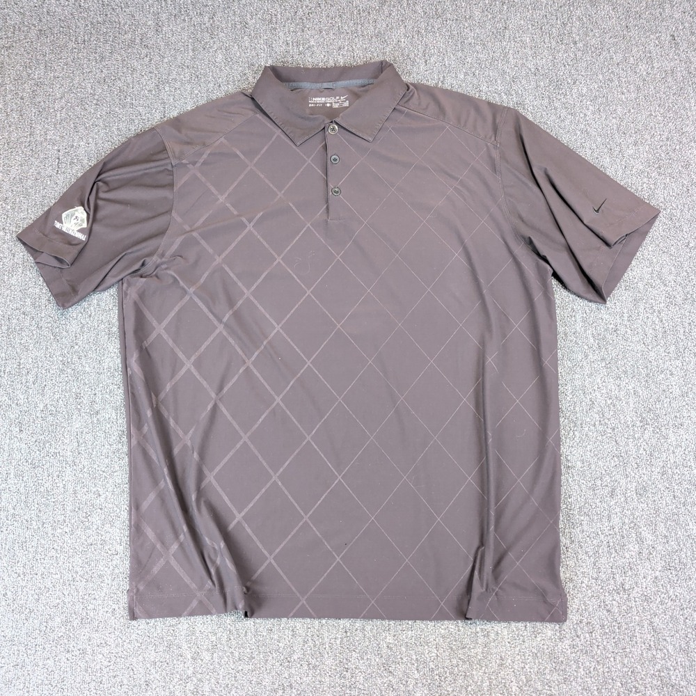Nike Golf Dri-FIT Polo Shirt Men XL Brown Diamond Grid Flint Hills National Poly — photo 2